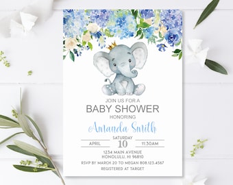Custom Elephant Baby Shower Invitation Boy Baby Shower Little Peanut Baby Shower Invitation Blue Elephant Printable Invitation C77