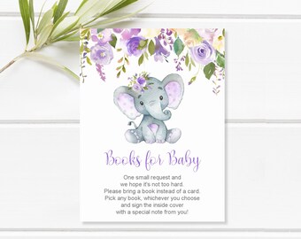 Elephant Baby Shower Books for Baby Bring A Book Instead of A Card Insert Printable NOT Editable C67