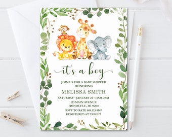 Jungle Baby Shower Invitation Safari Baby Shower Invitation It a Boy Baby Shower Personalized Printable Invitation Download C76