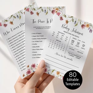 Editable Wildflower Baby Shower Games, Baby In Bloom Baby Shower Game Bundle, Digital Download, Corjl 0123