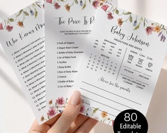 Editable Wildflower Baby Shower Games, Baby In Bloom Baby Shower Game Bundle, Digital Download, Corjl 0123