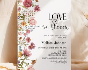 Editable Love In Bloom Wildflower Bridal Shower Invitation Floral Bridal Party Invite Template Printable, Digital Download Corjl 0123