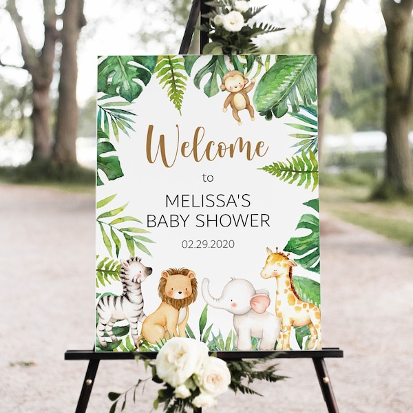Custom Safari Baby Shower Welcome Sign, Jungle Animals Party Poster Printable 0127