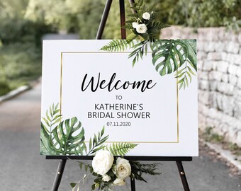 Custom Hawaiian Luau Welcome Sign Bridal Shower Welcome Sign Luau Baby Shower Welcome Sign Printable Tropical Leaves B82 C85
