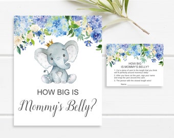 Guess How Big Is Mommy's Belly Game Elephant Baby Shower Game Printable Boy Little Peanut Baby Shower NOT Editable C77