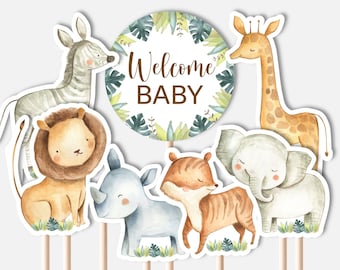PRINTABLE Safari Jungle Animals Centerpieces Cutout Diaper Cake Baby Shower Table Decorations Welcome Baby Cake Topper NOT Editable C7