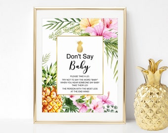 Don't Say Baby Game Lei Game Tropical Baby Shower Game Printable Tropical Floral Hawaiian Luau Pineapple NOT Editable C74