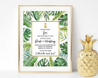 Juego de lei "No digas novia", luau hawaiano, juego de despedida de soltera, despedida de soltera tropical, juego de despedida de soltera, imprimible, no editable, B82