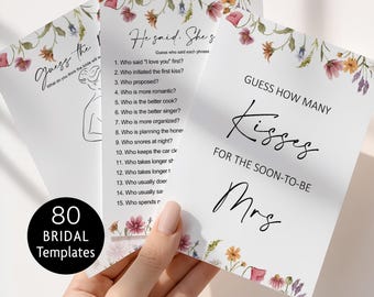 Editable Bridal Shower Games Bundle –  Wildflower Spring Wedding Shower Printable Corjl Template 0123