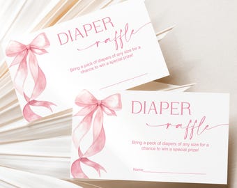 Rosa Schleife Windel Verlosung Karte, Mädchen-Baby-Dusche Spiel Printable, Instant Download 0155