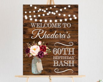 CUSTOM Floral Birthday Welcome Sign Printable Any Age Ladies Birthday Party Western Birthday Country Rustic Welcome Poster Digital File