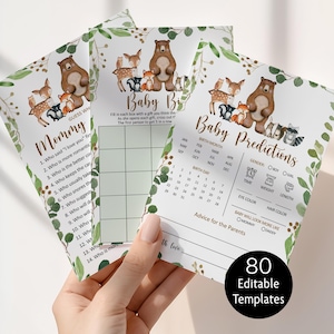 Editable Woodland Baby Shower Games Bundle, Boy Greenery Woodland Animals Game Pack Printable, Corjl 0120