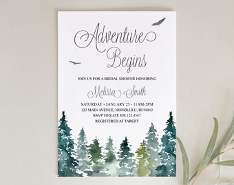 Adventure Begins Bridal Shower Invitation Woodland Trees Rustic Bridal Shower Wedding Shower Invite Printable B96