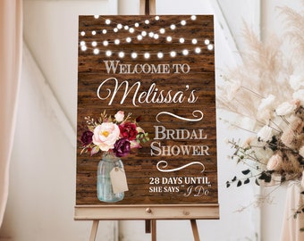 CUSTOM Bridal Shower Welcome Sign Printable Floral Welcome Sign Rustic Country Western Bridal Party Decor Digital File A74