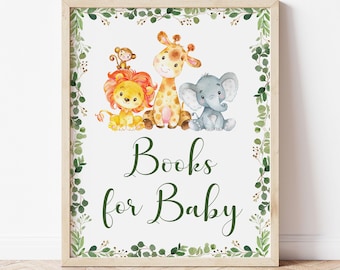 Letrero imprimible de libros de safari para bebés / Letrero de mesa para solicitar libros de animales de la selva 8x10 / Decoración para baby shower Descarga instantánea en PDF, 0128