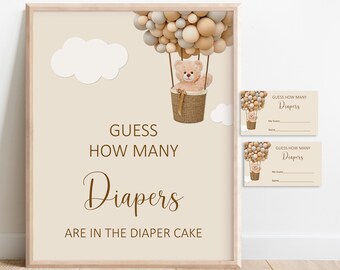 Teddy Bear Bearly Wait Baby Shower Guess How Many Diapers Game Printable C14