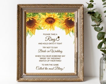 Ring Game Put a Ring on it Sunflower Bridal Shower Game Rustic Fall Bridal Shower Game Don't Say Bride or Wedding NOT Editable B79
