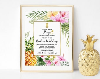 Don't Say Bride Ring Game Tropical Bridal Shower Game Hawaiian Luau Bridal Shower Printable Game Sign NOT Editable B74