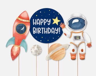 PRINTABLE Space Cake Topper Space Centerpieces Outer Space Birthday Planet Galaxy Birthday Astronaut Birthday Decorations NOT Editable A13