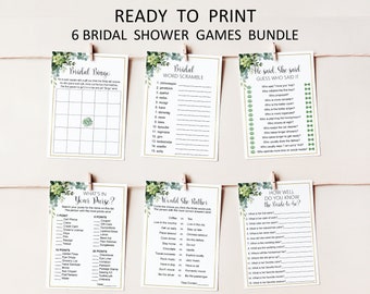 Succulent Bridal Shower Game Bundle Games Package Printable Greenery Eucalyptus Gold and Green Leaves NOT Editable B84