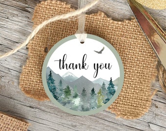 Thank You Tags Favor Tags Printable Woody Mountain Bridal Shower Baby Shower Gift Tags Rustic Pine Trees NOT Editable A89 B96 C90