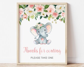 Thanks For Coming Sign Pink Elephant Baby Shower Birthday Thank You Sign Favors Sign Printable Decor NOT Editable  0121