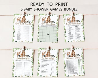 Woodland Baby Shower Games Bundle Woodland Animals Baby Shower Games Greenery Forest Baby Shower Game Printable NOT Editable 0120