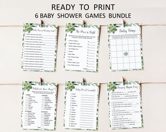 Greenery Succulent Baby Shower Game Bundle Printable Gender Neutral Baby Shower Games Eucalyptus Green Leaves NOT Editable C91