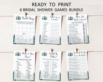 Mountains Bridal Shower Game Bundle Printable Wedding Shower Games Rustic Pine Trees NOT Editable B96