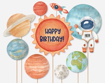 PRINTABLE Space Cake Topper Space Centerpieces Outer Space Birthday Planets Galaxy Birthday Astronaut Birthday Decorations NOT Editable A13