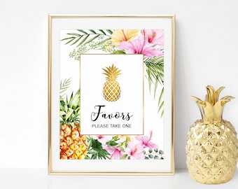 Favors Sign Tropical Bridal Shower Tropical Baby Shower Decor Gold Pineapple NOT Editable A76 B74 C74