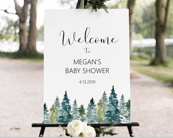 Printable Welcome Sign Winter Woodland Trees Bridal Shower Baby Shower Welcome Sign Welcome Poster Personalized Sign A89 B96 C90