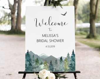 Printable Welcome Sign Mountains Trees Adventure Bridal Shower Baby Shower Welcome Sign Large Poster Personalized Sign A89 B96 C90