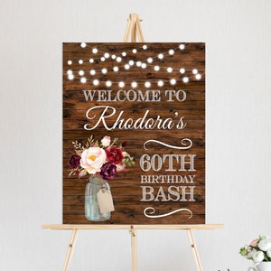 CUSTOM Floral Geburtstag Willkommensschild Druckbar Jedes Alter Damen Geburtstagsparty Western Geburtstag Rustikal Willkommen Poster Digitale Datei