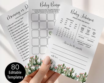 Editable Fiesta Baby Shower Games Bundle, Cactus Boho Mexican Themed Printable Template, Corjl 0149