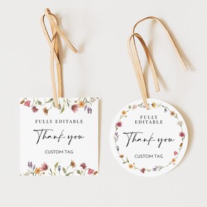 Editable Wildflower Thank You Tag Baby Shower Favor Tag Bridal Party Wedding Gift Tag Sticker Label Printable Corjl 0123