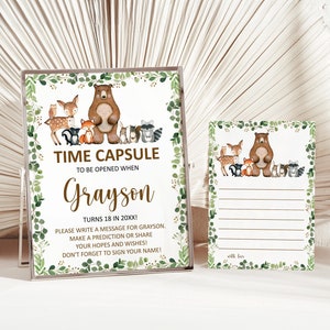 Modèle Woodland modifiable, capsule temporelle Woodland Baby Shower, anniversaire, fête des animaux de la forêt, anniversaire Corjl 0120