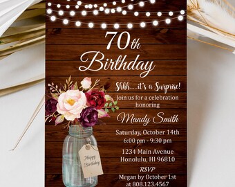 Custom Rustic Elegant Surprise Birthday Invitation for Women (Any Age) Digital Download, A47