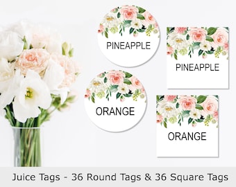 Juice Drink Tags 5x7 P10 Mom-osa Bar sign and Juice Tags 8x10 Greenery Printable White Floral Shower Labels for Bubbly Champagne Bar