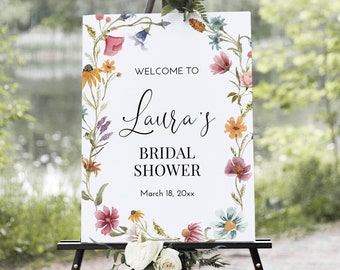 Editable Wildflower Bridal Shower Welcome Sign Printable Shower Decor Colorful Floral Welcome Poster Template Corjl 0123