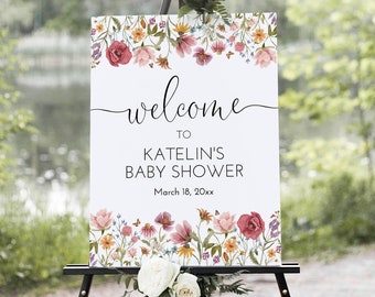 Editable Wildflower Welcome Sign Colorful Floral Baby Shower Sign Bridal Shower Party Welcome Poster Template Printable Corjl 0123