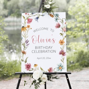 Editable Wildflower Birthday Welcome Sign Floral Welcome Sign Girl Birthday Party Sign Printable Template Corjl 0123