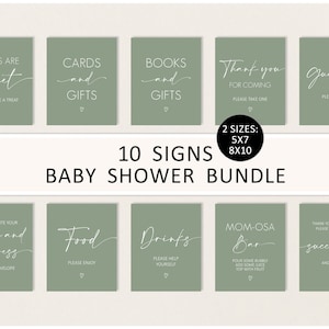 Editable Gender Neutral Baby Shower Sign Bundle Green Baby Shower Decor Books and Gifts, Momosa Bar, Thank You Sign Printable Corjl 0122