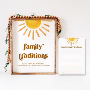 Sun Baby Shower Tarjetas de tradiciones familiares y letrero Aquí viene el hijo Eres mi sol Boho Baby Shower Juego imprimible NO editable 0118