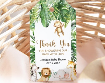 Editable Jungle Animal Safari Thank You Tag Favor Tag Printable Template Corjl 0127