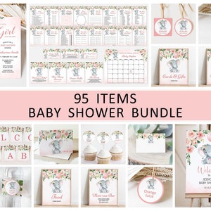Editable Elephant Baby Shower Bundle Pink Elephant Girl Baby Shower Balloon Little Peanut Baby Shower Games Bundle Printable Corjl 0121