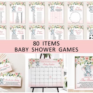 Editable Elephant Baby Shower Games Bundle Pink Elephant Little Peanut Baby Shower Games Printable Template Corjl 0121