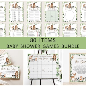 Editable Woodland Baby Shower Games Bundle Forest Baby Shower Games Greenery Woodland Animals Games Template Printable Corjl 0120