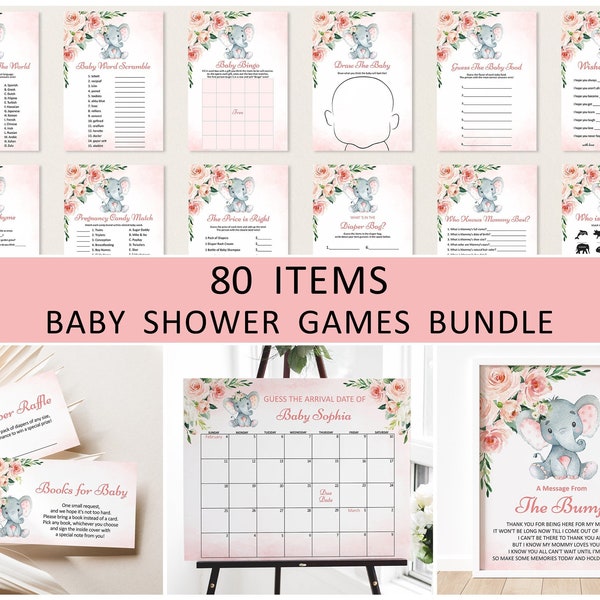 Editable Pink Elephant Baby Shower Games Bundle Girl Elephant Little Peanut Baby Shower Games Printable Corjl 0121