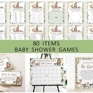 Editable Woodland Baby Shower Games Bundle Forest Baby Shower Games Greenery Woodland Animals Games Template Printable Corjl 0120